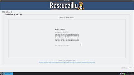 Within 36 minutes, Rescuezilla wrote 210 gigabytes to the target drive, an external SSD.