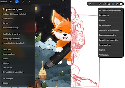 Einstellungen von Procreate (links) und GoPaint (rechts). Sogar die Reihenfolge ist sehr ähnlich.