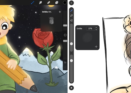 Die Pinselvorschau von GoPaint rechts sehe ich teilweise kaum, bei Procreate kein Problem.