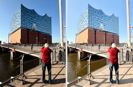 The same photo, shown with the tone set to -100 (left) and +100 (right).