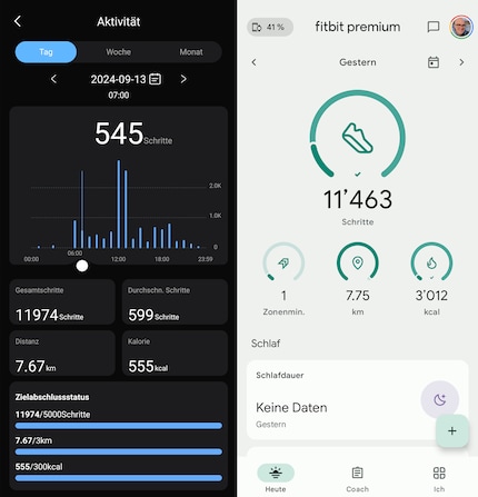 De bewegingsgegevens van Colmi (links) en de Pixel smartwatch (rechts).