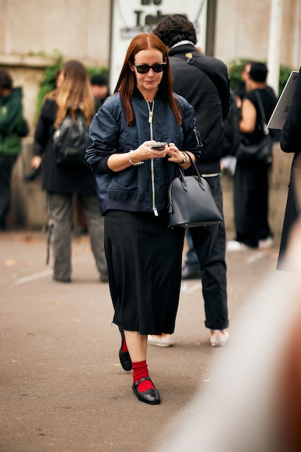 Navy blue against the black uniformity.