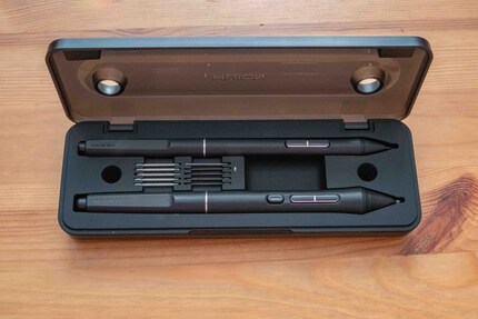 The tablet comes with two pens, replacement tips and a case.