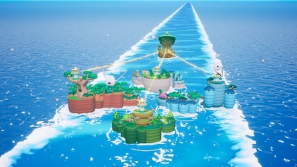 Islands are literally tied to the ship, or rather the magic tree, and dragged along.