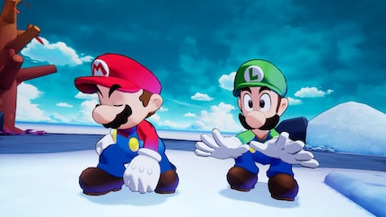 Luigi regularly falls flat on his face when shooting down to an island, while Mario lands with aplomb. Both animations are very successful.