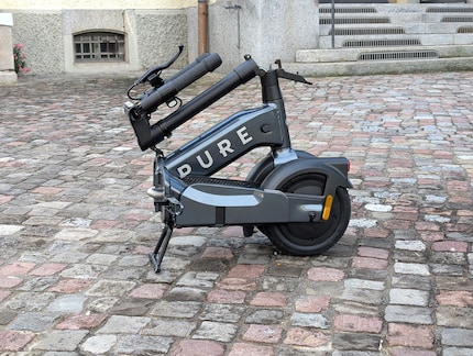 Here’s what the e-scooter looks like when it’s folded up.