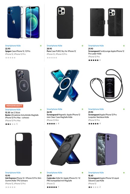 Suchergebnisse für “Smartphone Hülle iPhone 12”: Für eine rasche Orientierung übers Angebot ist das erste Bild besonders wichtig.