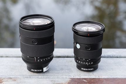 De Sony FE 28-70 mm f/2 GM (links) vergeleken met de Sony FE 24-70 mm f/2.8 GM II.