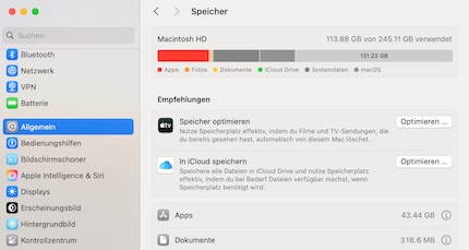 Hier erhältst du eine Übersicht über die Speicherverhältnisse.