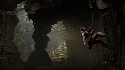 When Indy climbs, the camera briefly shifts over his shoulder.