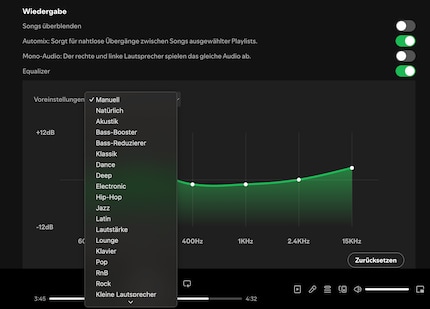 Met Spotify kun je veel genres afzonderlijk instellen op de equalizer.