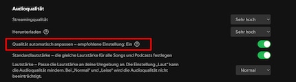 Hier kun je de kwaliteitsniveaus van Spotify instellen.