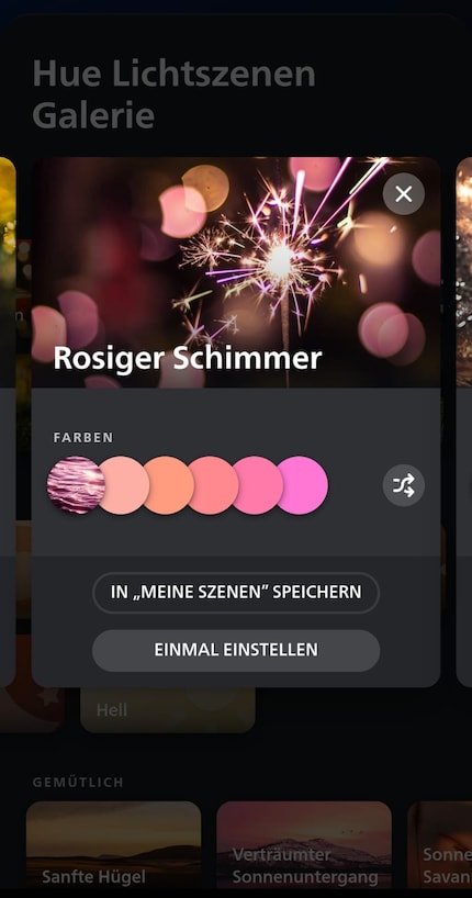 Onder de lichtscène kun je de respectieve kleursamenstelling zien.