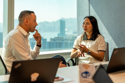  Esther Leung in conversation with Adriano Labruzzo, who’s responsible for food from the Asian region.