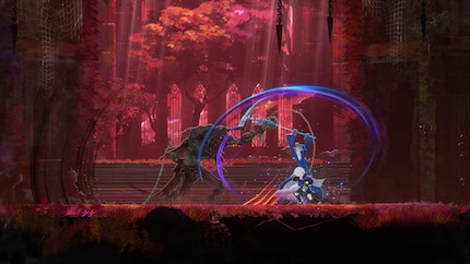 The set pieces are wonderfully grotesque no matter where they’re used, such as here in a boss fight.