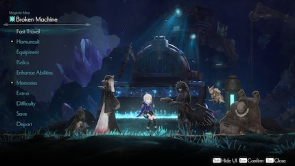 At resting places, I equip Lilac, talk to the homunculi or save my score.