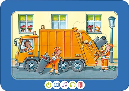 De klassieke vuilniswagen mag niet ontbreken in de eerste puzzel.
