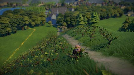 From an old save: this monk takes care of the vineyard. You can see the monastery between the trees in the background.
