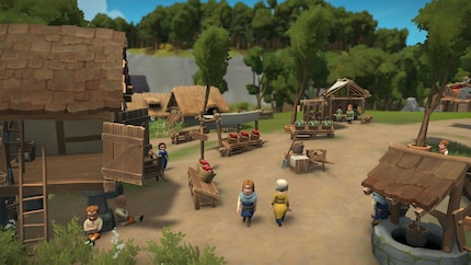 A view of the market square. The two sleeping men against the pillar of the granary on the left have nothing to do.