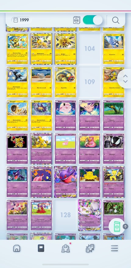 In the overview of my collection, I can easily see which cards I'm missing and which packs I need to open.