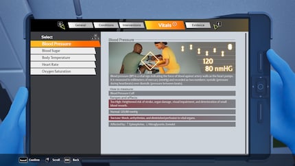 As well as medical equipment, I also have a tablet for diagnosis and game information.