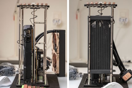 The frame before and after installing the radiator.