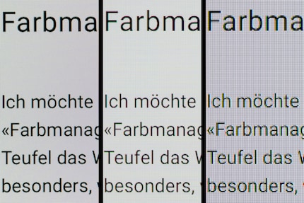 OLED mit 166 ppi (links) vs. 140 ppi (Mitte) vs. 108 ppi (rechts).