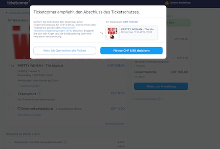 The situation is exactly the same at Ticketcorner - and you can only get rid of the insurance by opting out at «» .