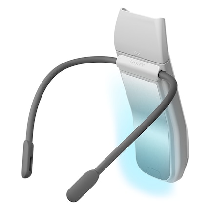 The Reon Pocket Pro is worn with a neckband and cools or warms directly on the contact surface (bluish area).