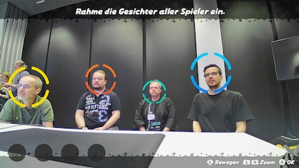 Wenn ich die Kamera alleine benutze, wird mein Gesicht automatisch getrackt – bei vier Spielern muss der Ausschnitt jedoch manuell definiert werden.