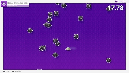 In diesem Minispiel weiche ich als UFO mit der Maussteuerung herabfallenden Stacheln aus.