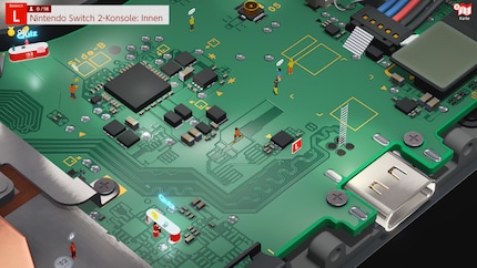 De eenvoudige graphics zien er chic uit in 4K. Hier verken ik de printplaat in de Switch 2.