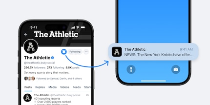Mit dem Tippen auf die Glocke aktivierst du Push-Benachrichtigungen von bestimmten Accounts wie der Sportjournalismus-Plattform The Athletic.