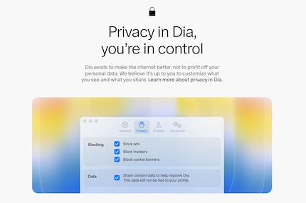 De Dia-browser adverteert met zowel AI- als privacyfuncties