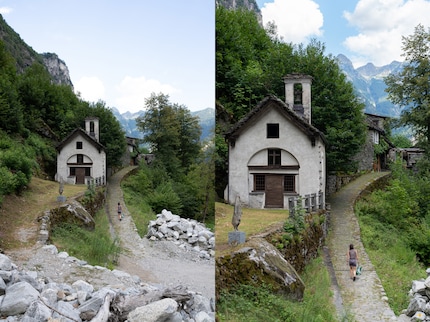 Dankzij de hoge resolutie zijn er na bijsnijden van 35 mm (links) naar 70 mm (rechts) nog voldoende megapixels over voor de meeste toepassingen.
