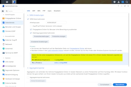 Bij Synology is het netwerkadres op dezelfde plaats te vinden in de instellingen ...
