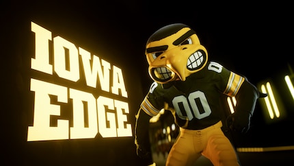 I love the little traditions in college. Here's Herky the Hawk, the mascot of the Iowa Hawkeyes. The NFL and «Madden» can't give me that atmosphere.