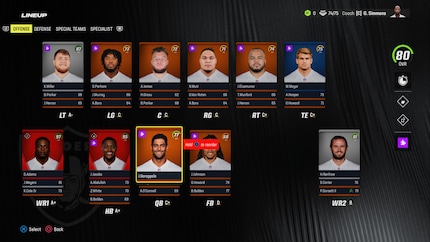 In the line-up screen of «Madden NFL 24» I set the depth chart of my team.