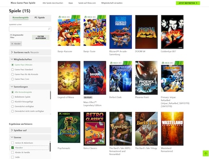 Ik kan de Game Pass aanbieding filteren op klassiekers, maar de selectie is beperkt tot 15 titels.