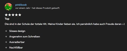 Een positieve recensie in de winkel vat de voordelen van Legami pennen mooi samen.