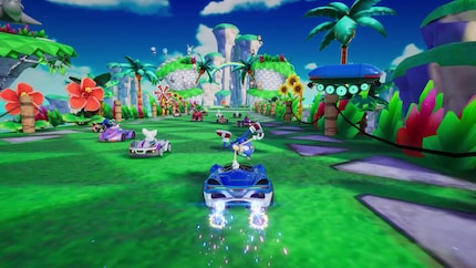 Sonic poseert voor de camera na een succesvolle boost.