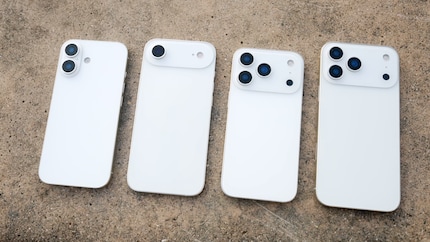 Dummy's van de iPhone 17 line-up: iPhone 17, iPhone 17 Air, iPhone 17 Pro, iPhone 17 Pro Max (van links naar rechts.)v.l.n.r.).