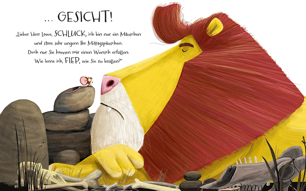 De kleine muis gaat op pad om te leren brullen, net als de koning der dieren. Wat hij vindt is meer dan alleen een luide stem ...