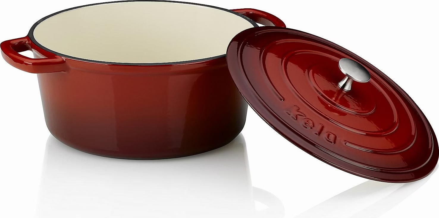 kela Ronde gietijzeren braadpan 3,2 liter, Dutch Oven CALIDO, gietijzeren inductiekookplaat met deksel, geëmailleerd, zwart