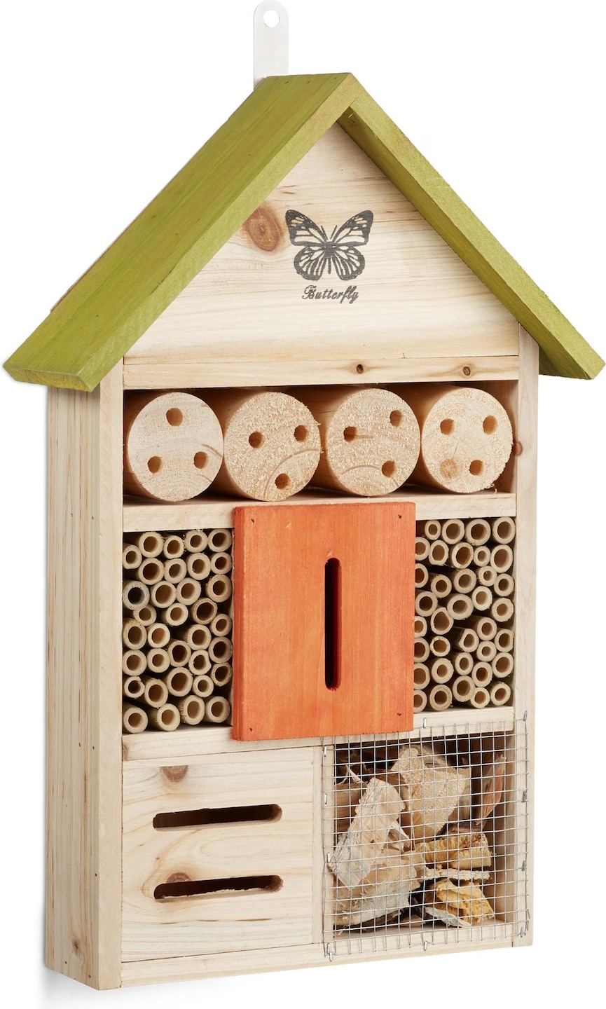 Relaxdays insectenhotel bouwpakket, insectenhotel kevers, bijen & vliegen, zelf bouwen, 33 x 24.5 x 7 cm, natuur